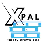 XPAL logo with zigzag design and blue horizontal bars, text reads Palety Drewniane